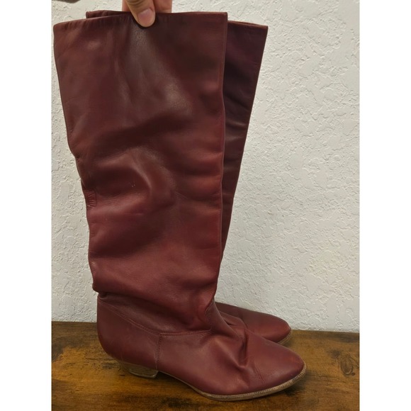 9 West Women's Burgundy Leather Knee High Boots Slouchy Style Size 6.5 - Picture 2 of 6